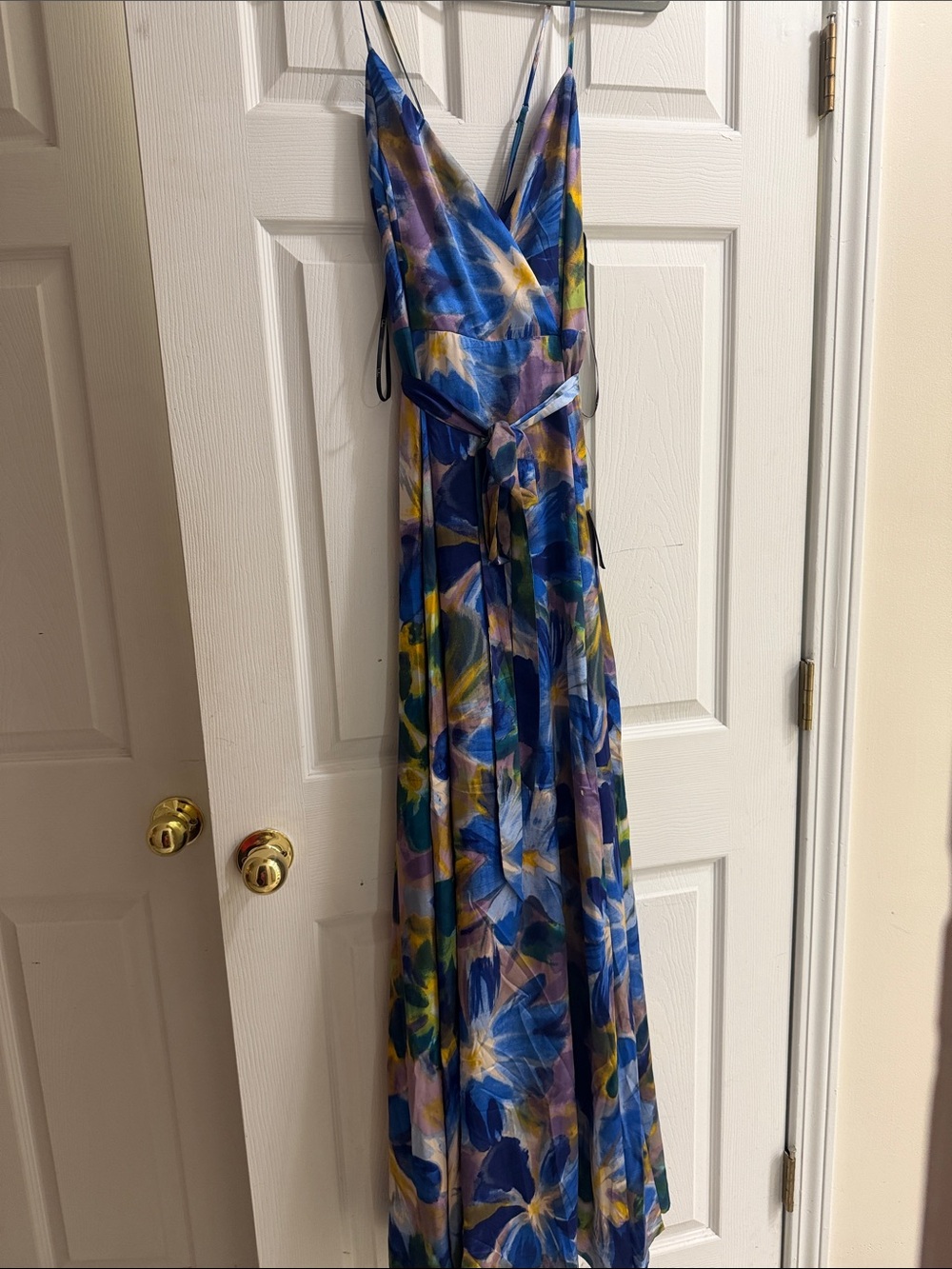 Lulu's Blue Floral Wrap Maxi Dress with Tie